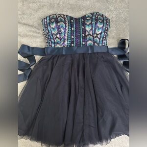 Teeze Me Strapless Blue‎ Embellished Prom Dress
